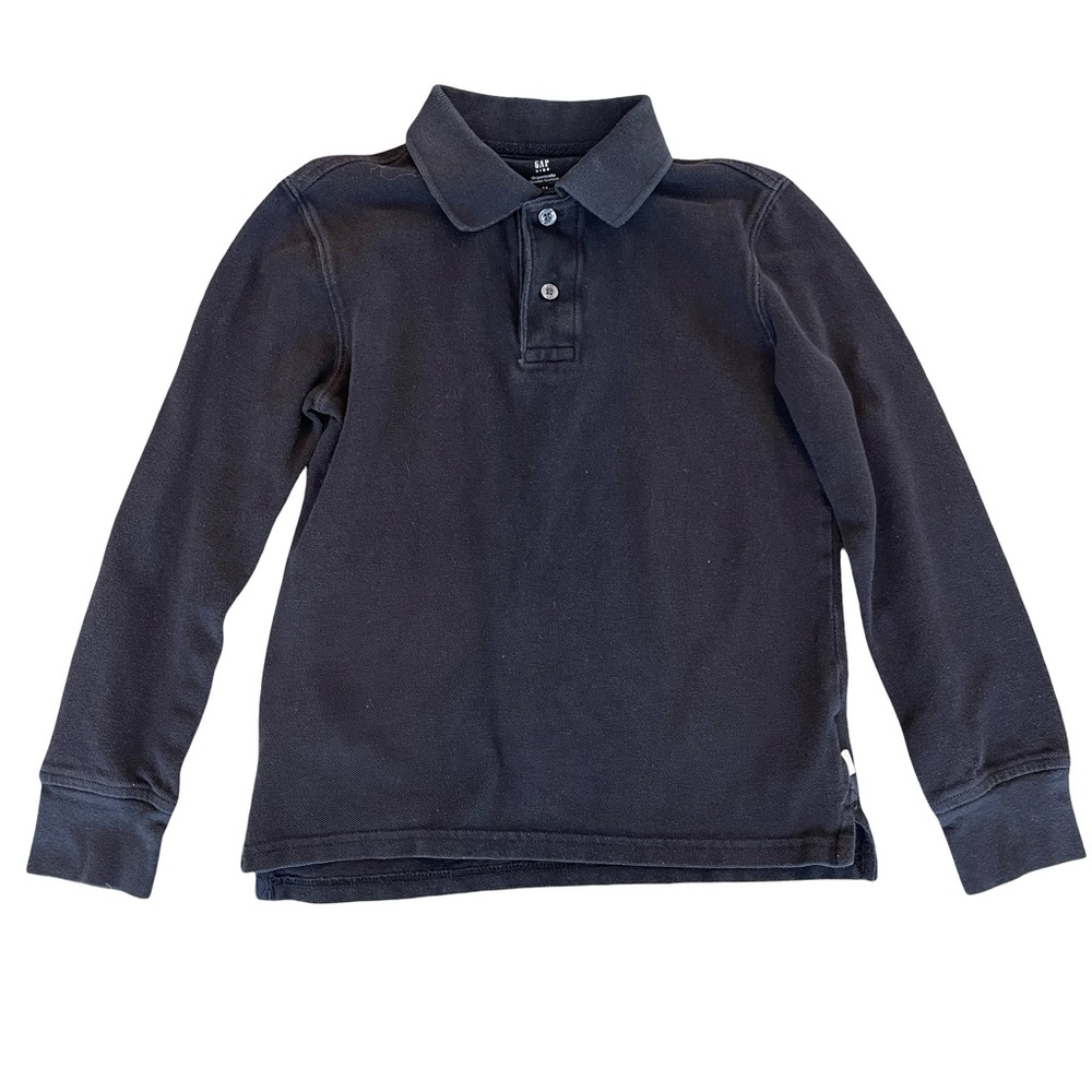 Gap Boys Black Organic Cotton Long Sleeve Polo Shirt Size M (8)